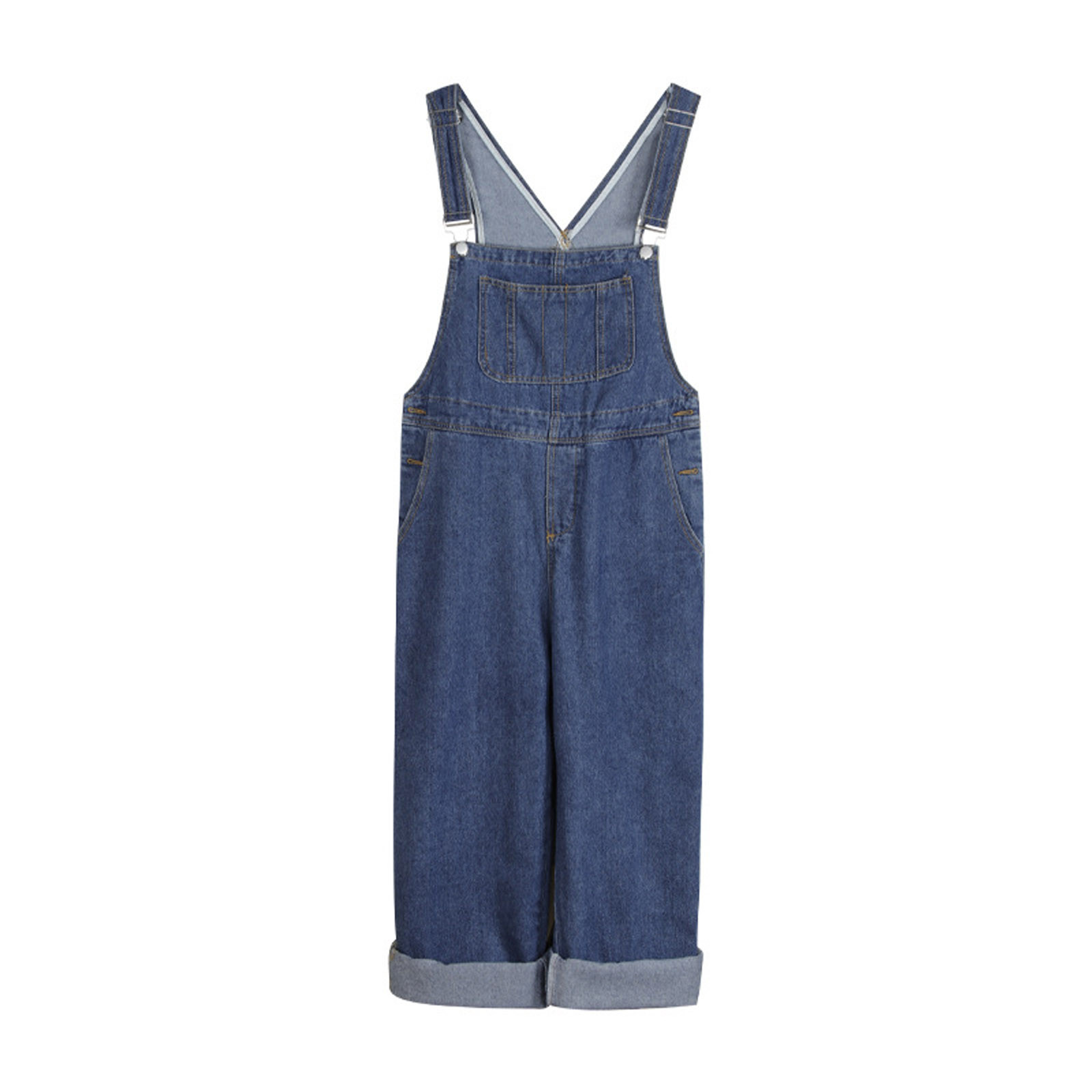 thumbnail image 4 of Mono informal de verano de denim para mujer con pierna recta - Poliéster, bolsillos, tirantes ajustables - S-XXL, 4 of 7